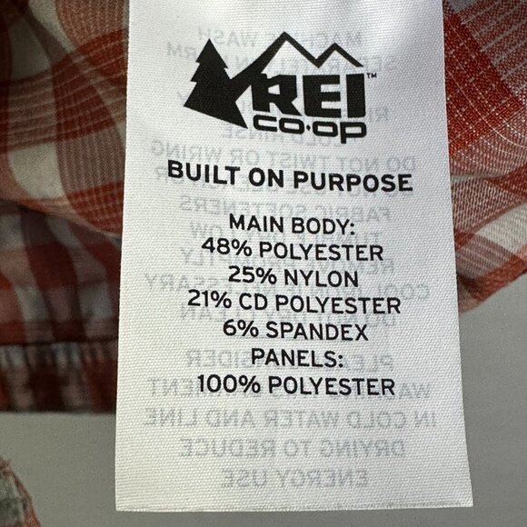 REI Coop Shirt Mens Small Button Up Orange Plaid Short Sleeve Breathable Pockets - Picture 8 of 9